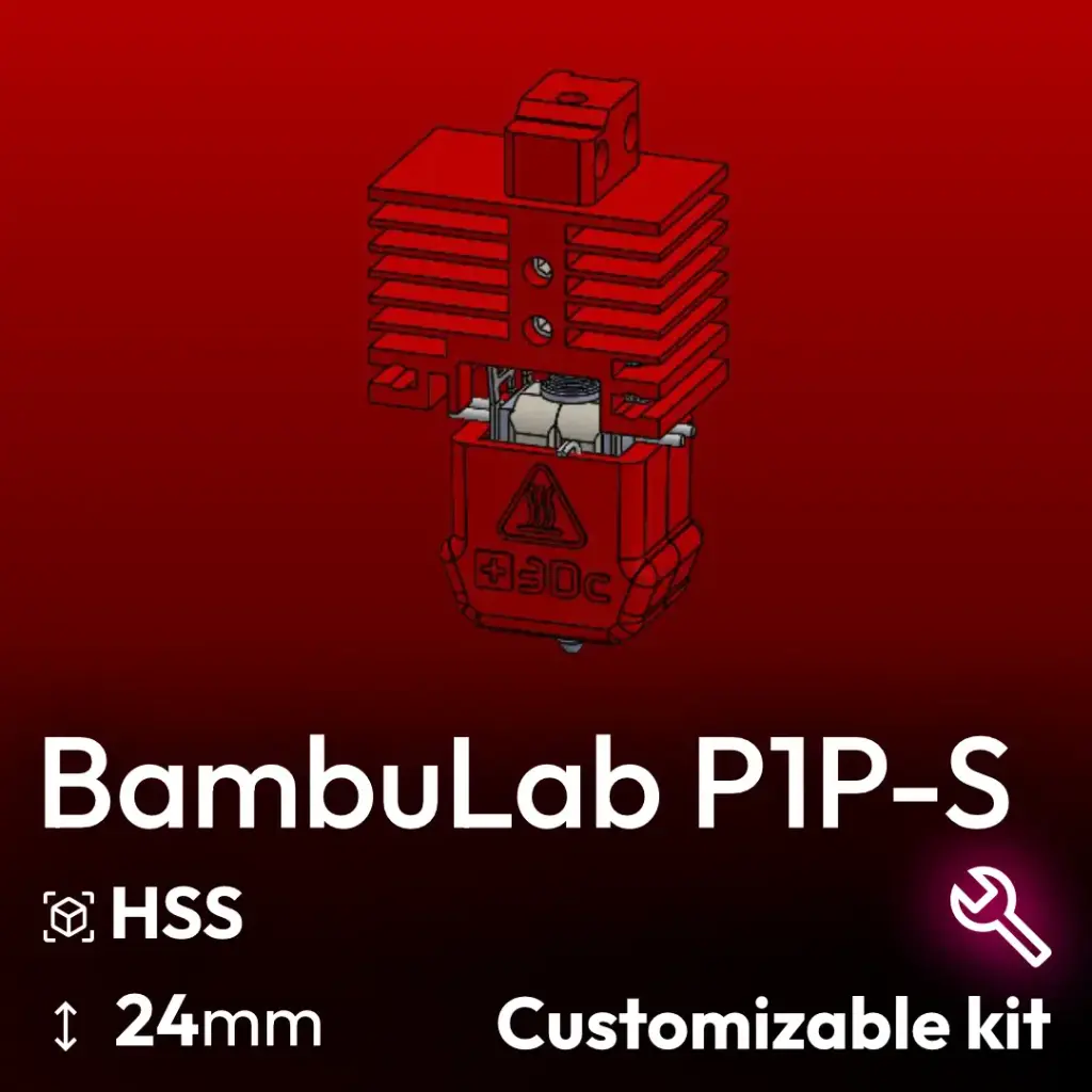 Customizable Kit BambuLab P1P-P1S Clone, Starlex DHB D2.5x24 Base set, Hardened Stainless Steel Nozzle, 2x MCH 24V Heaters 24/30W, Thermistor