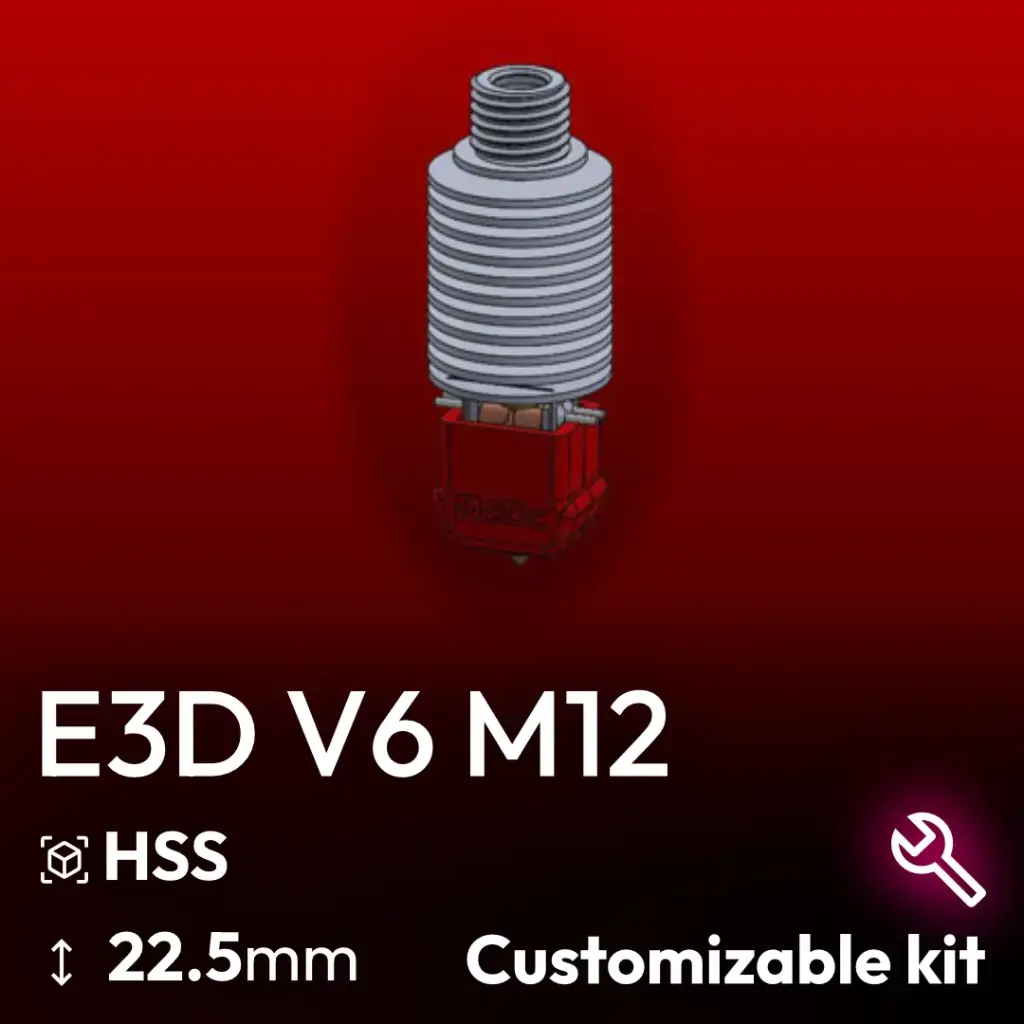 Customizable Kit E3D V6 M12 HS, Starlex DHB D2.5x22.5 Base set, HSS Nozzle, 2x MCH 24V Heaters 24/30W, Thermistor