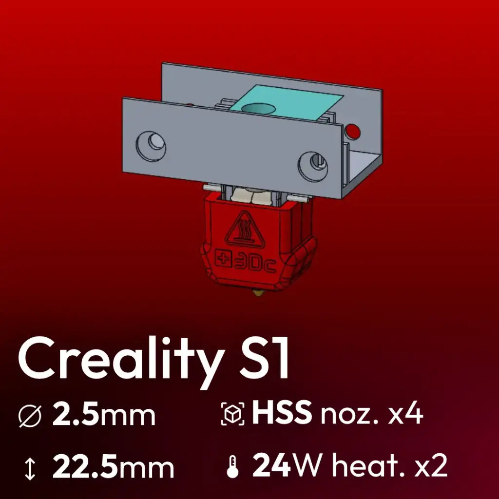 Full Kit, Creality Sprite S1 set, Starlex DHB D2.5x22.5 Base set, 4x HSS Nozzle Set, 2x MCH Heater 24W 24V JST 2.54, 1x Thermistor NTC 100K 3950 JST xh1.25