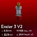 Full Kit, Ender3_V2 Upgrade, Starlex DHB D2.5-22.5 set, 4x Hardened Stainless Steel Nozzle set, 2x MCH 24W 24V Microfit 3.0 heater, Thermistor NTC 100k 3950 Microfit 3.0, Y Harness Connector Microfit 3.0, 2x Wires 1m Microfit 3.0 