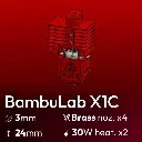 Full Kit, BambuLab X1C Clone, Starlex DHB D3.0x24, 4x Brass Nozzle set, 2x MCH 30W 24V Heaters, 1x Thermistor NTC 100K 3950