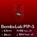 Full Kit, BambuLab P1P-P1S Clone, Starlex DHB D2.5x24 Base set, 4x Hardened Stainless Steel Nozzle set, 2x MCH 30W 24V Heaters, Thermistor