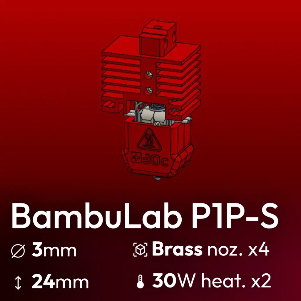 Full Kit, BambuLab P1P-P1S Clone, Starlex DHB D3.0x24 Base set, 4x Brass Nozzle set, 2x MCH 30W 24V Heaters, Thermistor