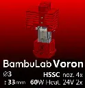 Full Kit  BambuLab Voron, Starlex DHB D3x33 Base set, Set of 4 HSSC Nozzles, 2x MCH 24V Heaters 60W, Thermistor, Microfit 3.0 connectors
