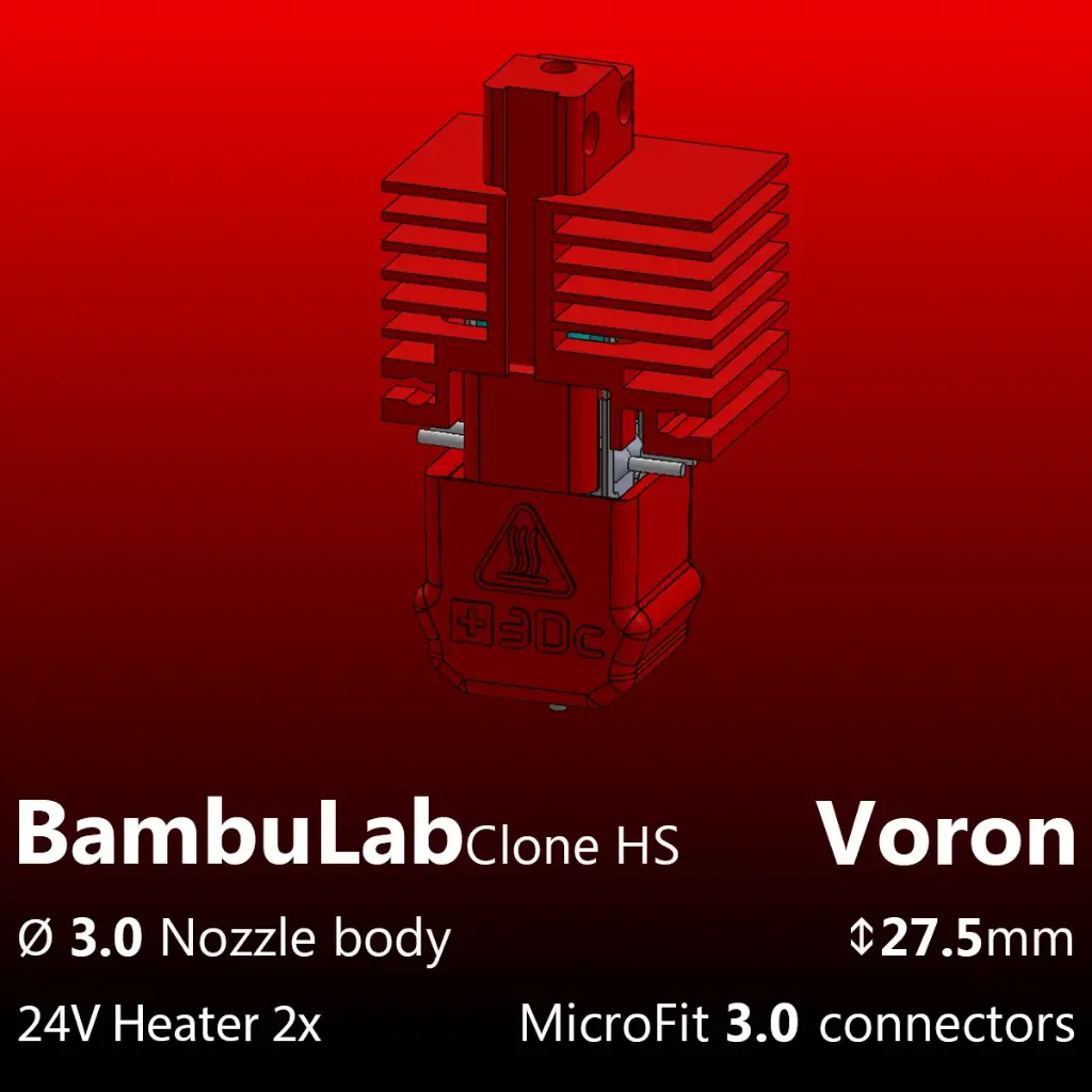 Full Kit, BambuLab Voron, Starlex DHB D3.0x27.5, 4x HSS+C Nozzle set, 2x MCH 30W 24V Heaters, 1x Thermistor NTC 100K 3950 Microfit 3.0 connectors