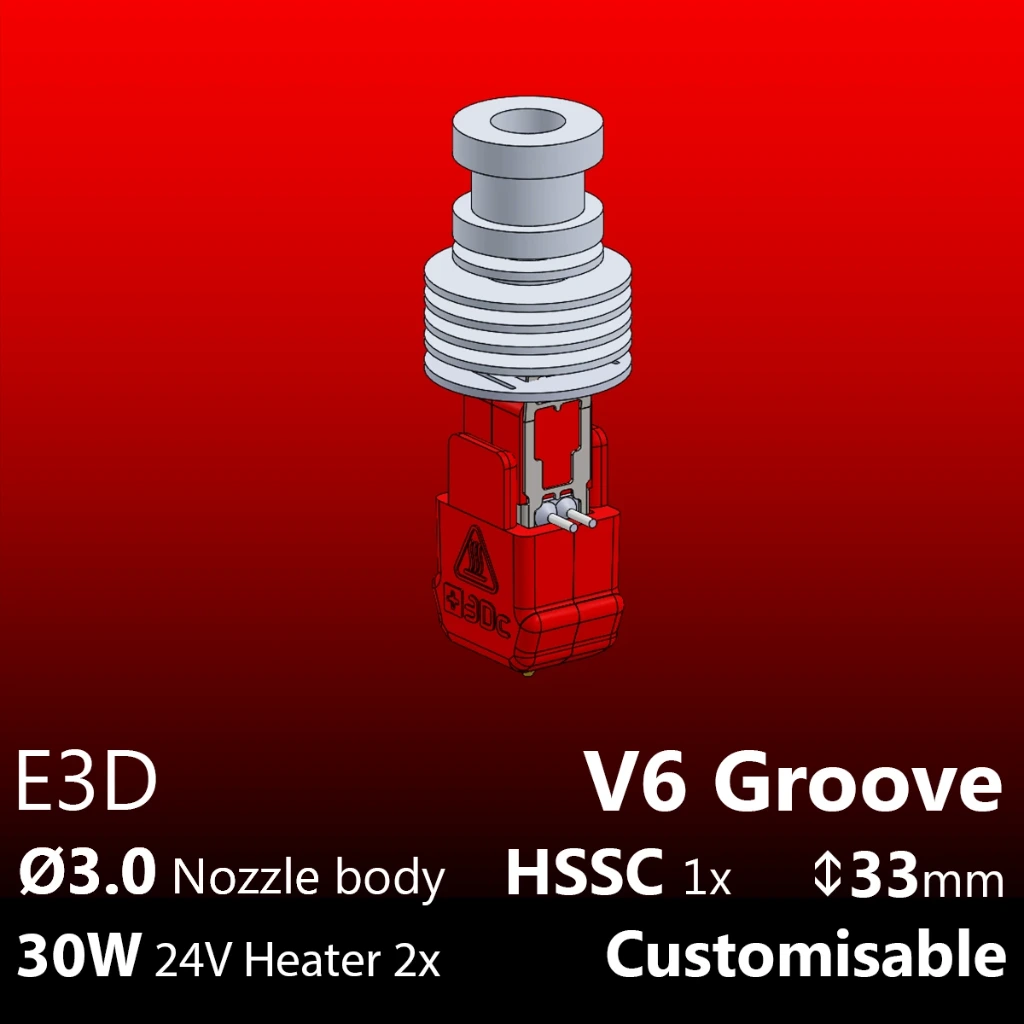 Customisable Kit E3D V6 Groove HS, Starlex DHB D3.0x33 (JST XH2.54 Bulb, Microfit3.0, 24WxL15, Microfit3.0, 2 Microfit cables 1m)