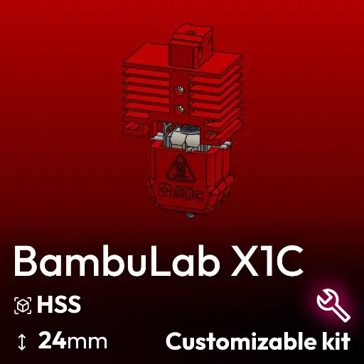 Customizable Kit BambuLab X1C Clone, Starlex DHB D2.5x24 Base set, Hardened Stainless Steel Nozzle, 2x MCH 24V Heaters 24/30W, Thermistor