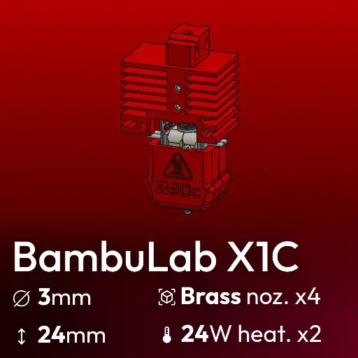 [S3DC-KIT-BLX-302424-801] Full Kit, BambuLab X1C Clone, Starlex DHB D3.0x24, 4x Brass Nozzle set, 2x MCH 24W 24V Heaters, 1x Thermistor NTC 100K 3950