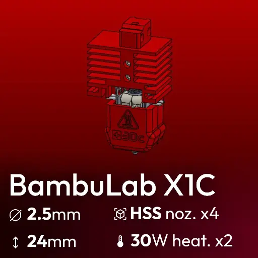 [S3DC-KIT-BLX-252430-804] Full Kit, BambuLab X1C Clone, Starlex DHB D2.5x24 Base set, 4x Nozzle Hardened Stainless Steel set, 2x MCH 30W 24V Heaters, 1x Thermistor NTC 100K 3950