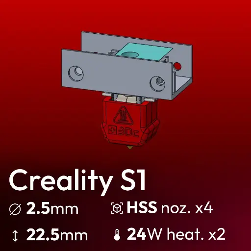 [S3DC-KIT-CRES1-252224-850] Full Kit, Creality Sprite S1 set, Starlex DHB D2.5x22.5 Base set, 4x HSS Nozzle Set, 2x MCH Heater 24W 24V JST 2.54, 1x Thermistor NTC 100K 3950 JST xh1.25