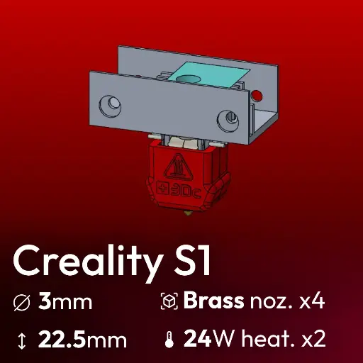[S3DC-KIT-CRES1-302224-851] Full Kit, Creality Sprite S1 set, Starlex DHB D3.0x22.5 Base set, 4x Brass Nozzle Set, 2x MCH Heater 24W 24V JST 2.54, 1x Thermistor NTC 100K 3950 JST xh1.25