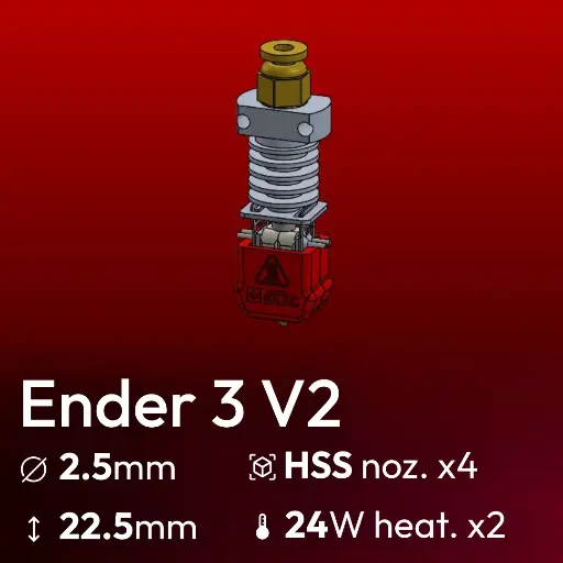 [S3DC-KIT-CREN3-252224-852] Full Kit, Ender3_V2 Upgrade, Starlex DHB D2.5-22.5 set, 4x Hardened Stainless Steel Nozzle set, 2x MCH 24W 24V Microfit 3.0 heater, Thermistor NTC 100k 3950 Microfit 3.0, Y Harness Connector Microfit 3.0, 2x Wires 1m Microfit 3.0 