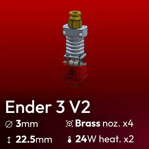 [S3DC-KIT-CREN3-302224-853] Full Kit, Ender3_V2 Upgrade, Starlex DHB D3.0-22.5 set, 4x Brass Nozzle set, 2x MCH 24W 24V Microfit 3.0 heater, 1x Thermistor NTC 100k 3950 Microfit 3.0, Y Harness Connector Microfit 3.0, 2x Wires 1m Microfit 3.0 