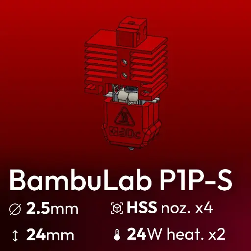 [S3DC-KIT-BLP-252424-803] Full Kit, BambuLab P1P-P1S Clone, Starlex DHB D2.5x24 Base set, 4x Hardened Stainless Steel Nozzle set, 2x MCH 24W 24V Heaters, Thermistor