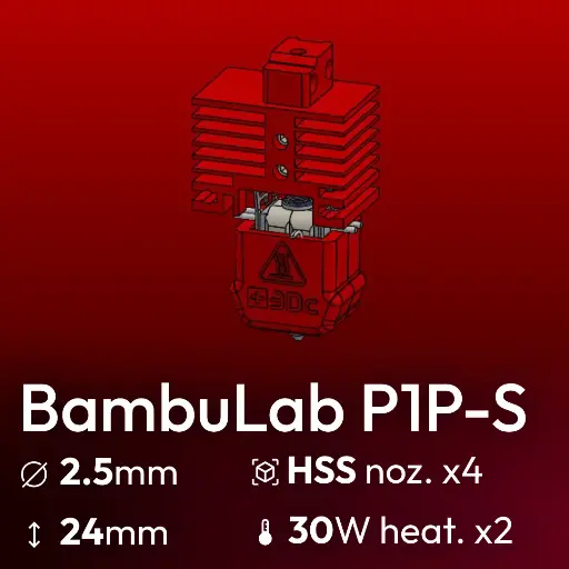 [S3DC-KIT-BLP-252430-807] Full Kit, BambuLab P1P-P1S Clone, Starlex DHB D2.5x24 Base set, 4x Hardened Stainless Steel Nozzle set, 2x MCH 30W 24V Heaters, Thermistor