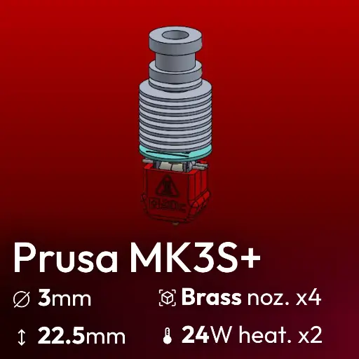 [S3DC-KIT-PRU3S-302224-854] Full Kit Prusa MK3S+ Starlex DHB D3.0-22.5 set, 4x Brass Nozzle set, 2x MCH 24W 24V Microfit 3.0 heater, 1x Thermistor NTC 100k 3950 Microfit 3.0, Y Harness Connector Microfit 3.0, 2x Wires 1m Microfit 3.0 