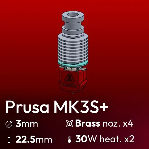 [S3DC-KIT-PRU3S-302230-855] Full Kit Prusa MK3S+ Starlex DHB D3.0-22.5 set, 4x Brass Nozzle set, 2x MCH 30W 24V Microfit 3.0 heater, 1x Thermistor NTC 100k 3950 Microfit 3.0, Y Harness Connector Microfit 3.0, 2x Wires 1m Microfit 3.0
