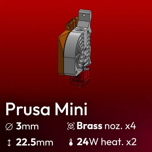 [S3DC-KIT-PRUMI-302224-857] Full Kit, Prusa Mini Starlex DHB D3.0x22.5 base set, 4x Brass Nozzle Set, 2x MCH Heater 24W 24V Microfit 3.0, 1x Thermistor NTC 100K 3950 Microfit 3.0
