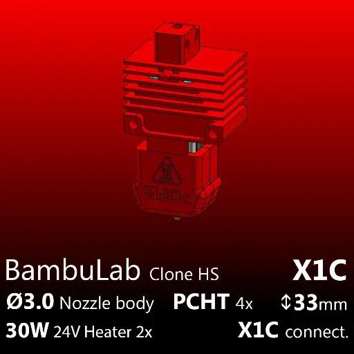 Full Kit BambuLab X1C, Starlex DHB D3.0x33 PCHT HF, 2x30W