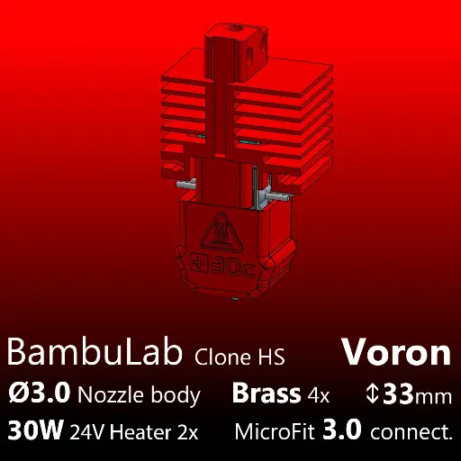 [S3DC-KIT-BLV-303330] Full Kit  BambuLab Voron, Starlex DHB D3.0x33, 2x30W, Brass