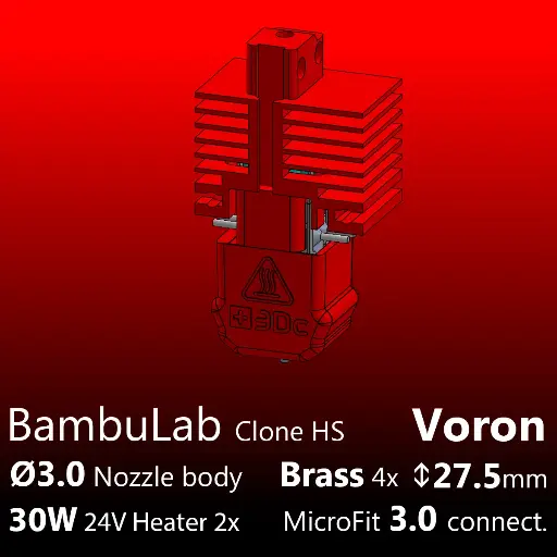 [S3DC-KIT-BLV-302730-816] Full Kit BambuLab Voron, Starlex DHB D3.0x27.5, 2x30W, Brass